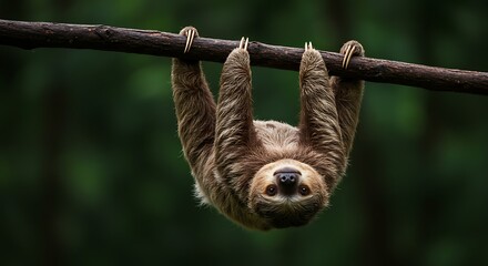 Fototapeta premium Adorable paresseux suspendu à une branche dans la forêt tropicale. Photo de stock pour la faune, les animaux sauvages, la nature et les écosystèmes tropicaux.