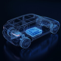 Naklejka premium wireframe of a futuristic electric sports car with its parts being shown isolated on white background