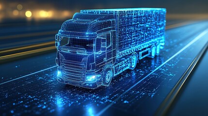 Digital Truck Highway Night Logistics Delivery