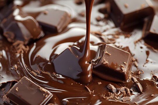 The beauty of melted chocolate that tempts the taste buds with delicious edible and enchanting chocolate liquid