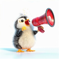 Fototapeta premium Playful penguin with a megaphone, making noise and spreading cheer in this whimsical Arctic scene.