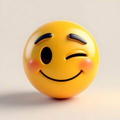 Fototapeta premium Playful and Cheerful Yellow Smiley Emoji Winking with a Joyful Expression on a Simple Background