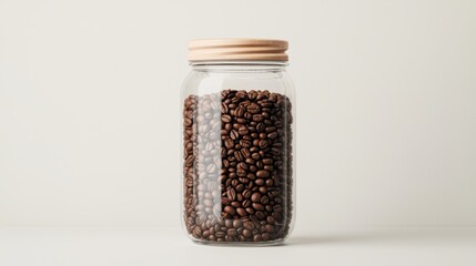 Coffee Beans in Clear Glass Jar with Wooden Lid