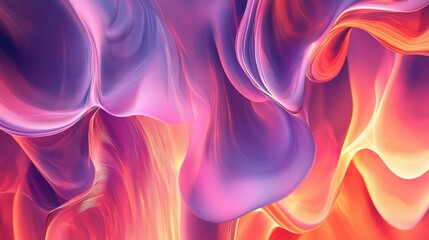 Obraz premium Abstract fluid waves in pink purple and orange gradient colors 3D render