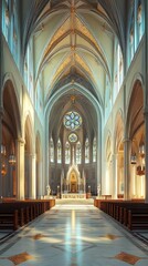 Obraz premium Sunlight streams into a grand cathedral.