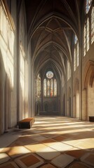 Obraz premium Sunlit Gothic cathedral aisle