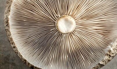 Close-up of mushroom gills, textured surface, earthy tones, food photography, culinary use