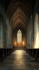 Fototapeta premium Tranquil cathedral bathed in sunlight