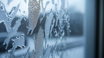 Naklejka premium Water droplets on glass creating beautiful patterns in winter light