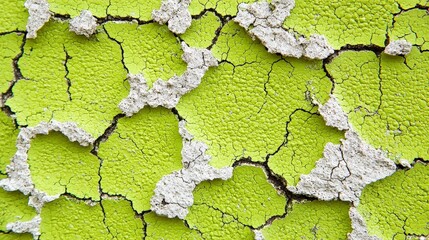 Cracked Green Surface with Textured Patterns and Earthy Tones