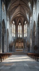 Fototapeta premium Sunlit church interior, serene and grand.