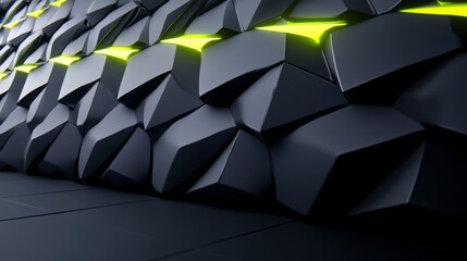 Abstract Black and Green Pattern with Geometric Shapes and Light