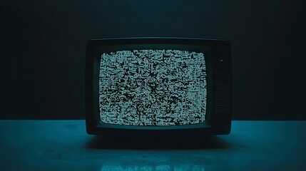 Vintage Television with Static Displaying Glowing Blue Effect