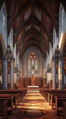 Sunlight streams into a grand cathedral.