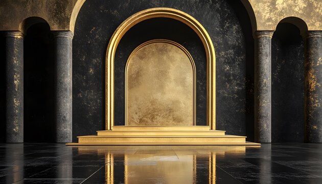 Golden Stage with Black Archway and Pillars - Powered by Adobe