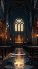 Obraz premium Sunlit church interior, serene beauty