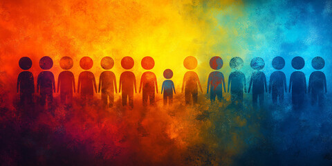 Obraz premium Diverse Harmony: A Watercolor Representation of Figures in Vivid Colors, Symbolizing Unity and Diversity Side by Side