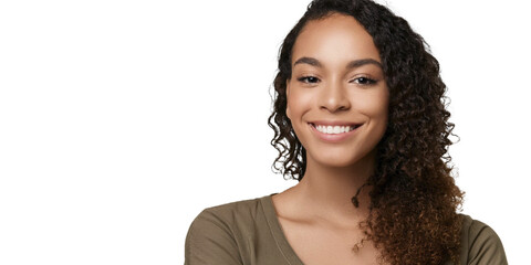 Young Latin-American woman happy and smiling isolated. transparent background. png 