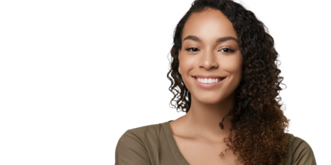 Young Latin-American woman happy and smiling isolated. transparent background. png 