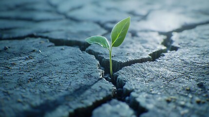 A Small Plant Sprouting Through Cracked Dry Earth