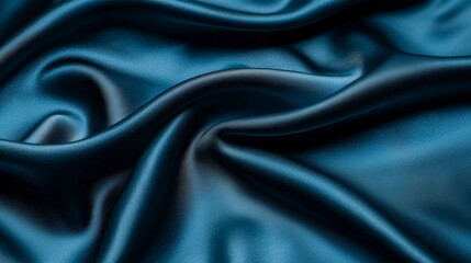 Fototapeta premium Elegant Blue Satin Fabric Texture with Soft Folds and Creases