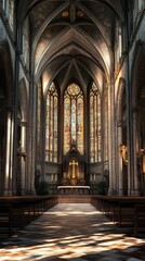 Obraz premium Sunlight streams through stained glass.