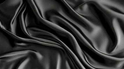 Fototapeta premium Black Satin Fabric with Soft Waves and Elegant Texture Details