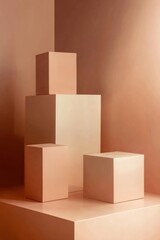Fototapeta premium Soft mocha mousse shades form a harmonious minimalist arrangement of geometric shapes