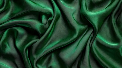 Obraz premium Elegant Dark Green Silk Fabric with Smooth Soft Textures and Creases