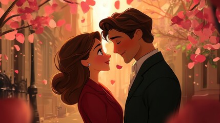 Happy Valentine’s Day romantic greeting card with lovely couple