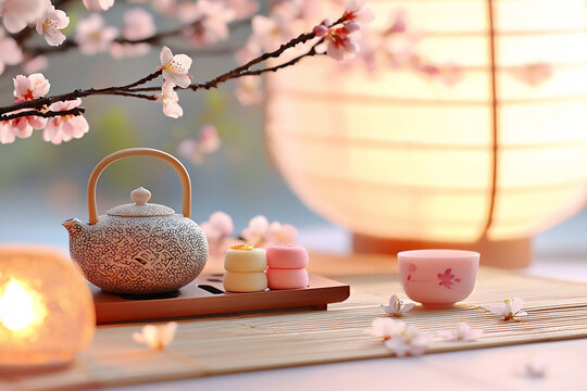 P A cozy tea ceremony setup with kintsuba and
