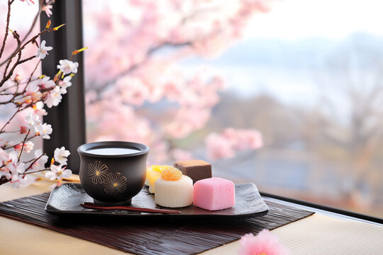 P A cozy tea ceremony setup with kintsuba and