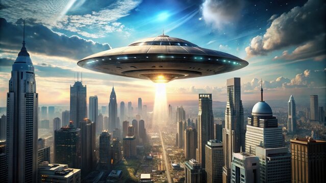 A close encounter with an extraterrestrial spacecraft in a futuristic city , extraterrestrial, contact