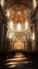 Obraz premium Sunlit Baroque church interior