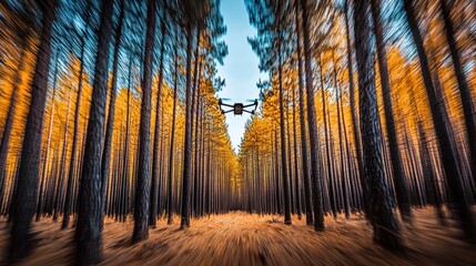 Fototapeta premium Drone Flight Through Golden Autumn Forest