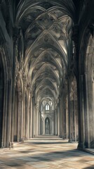 Grand cathedral aisle bathed in sunlight