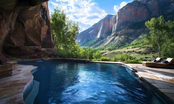 A lavish stone-clad pool with deep indigo water, offering a luxurious and tranquil retreat