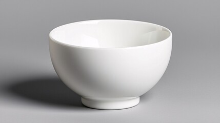 Mockup advertisement concept. A simple white ceramic bowl on a gray surface, emphasizing minimalism and elegance.