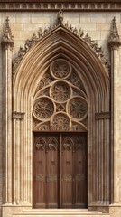 Obraz premium Ornate stone archway with wooden doors
