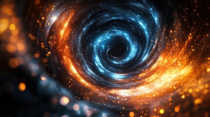 Cosmic vortex swirling, fiery nebula background, digital art, space design