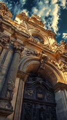 Obraz premium Ornate church facade under dramatic sky