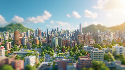 Obraz premium A Vibrant Cityscape With Lush Greenery And Modern Buildings