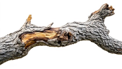 Weathered Gray Tree Branch Isolated On White Background