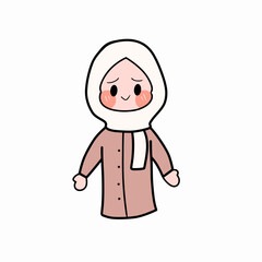 Muslim women hand drawn style icon illustration vector with color and shy expression suitable for your Eid and Ramadan design

