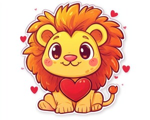 Obraz premium Cute lion cub holding heart, Valentine's Day card (12)