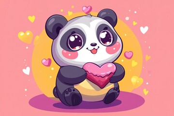 Obraz premium Cute panda holding heart, Valentine's Day card