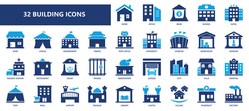 32 building icons collections