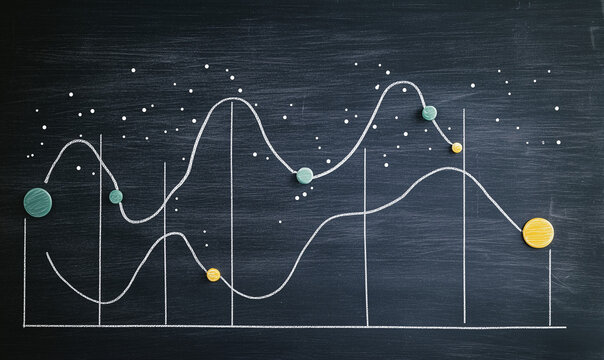 A scatter plot displayed on a chalkboard with classic UI illustration, ideal for educational or analytical purposes
