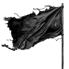 The torn black flag. Torn fabric isolated on transparent background