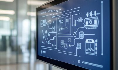 A service blueprint on an office touch panel, offering functional design elements for modern workplace management